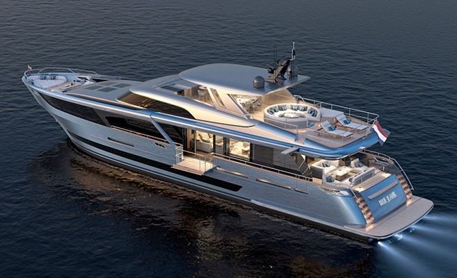 Visualisation of Blue Jeans yacht on the sea 
