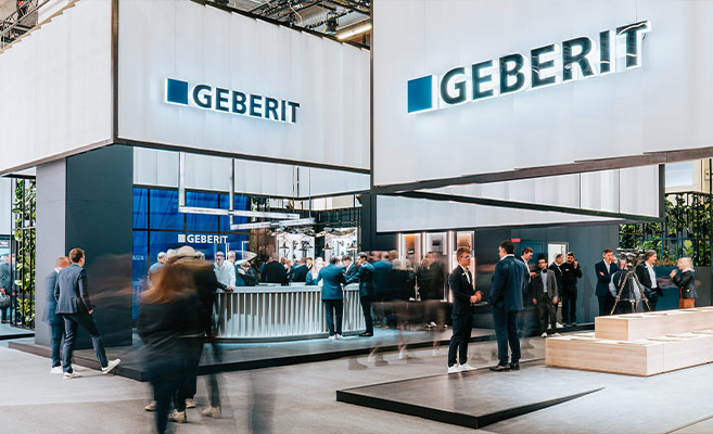 Geberit stand with visitors at ISH, the world's leading trade fair for innovative bathroom solutions
