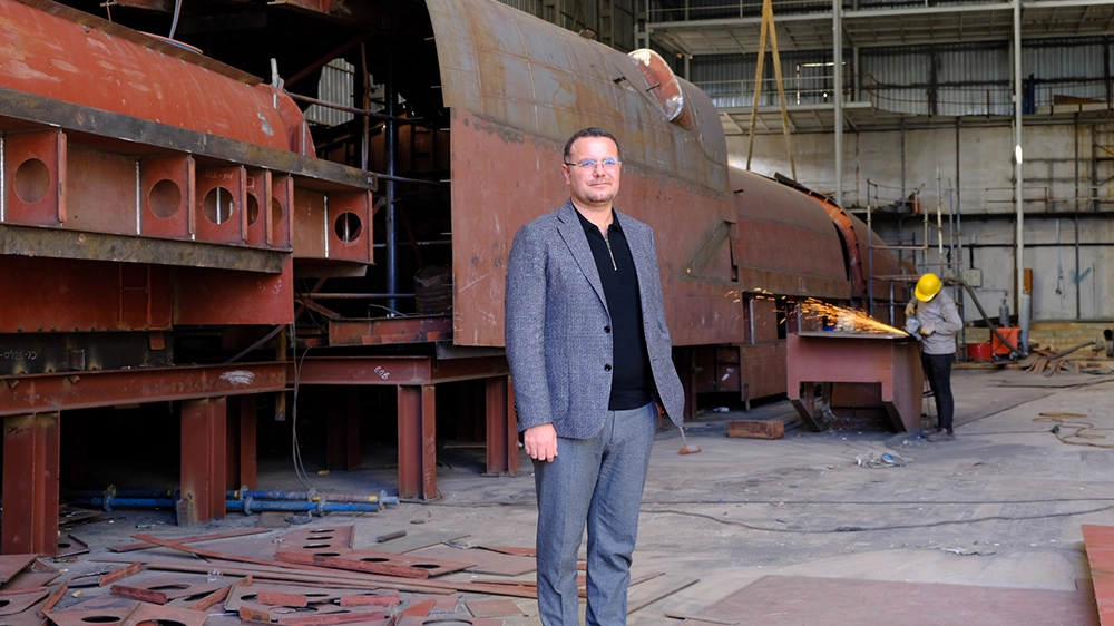 Managing Director of ADA Yacht Works Onur Tekin in the shipyard where a 50-metre yacht is currently being built.