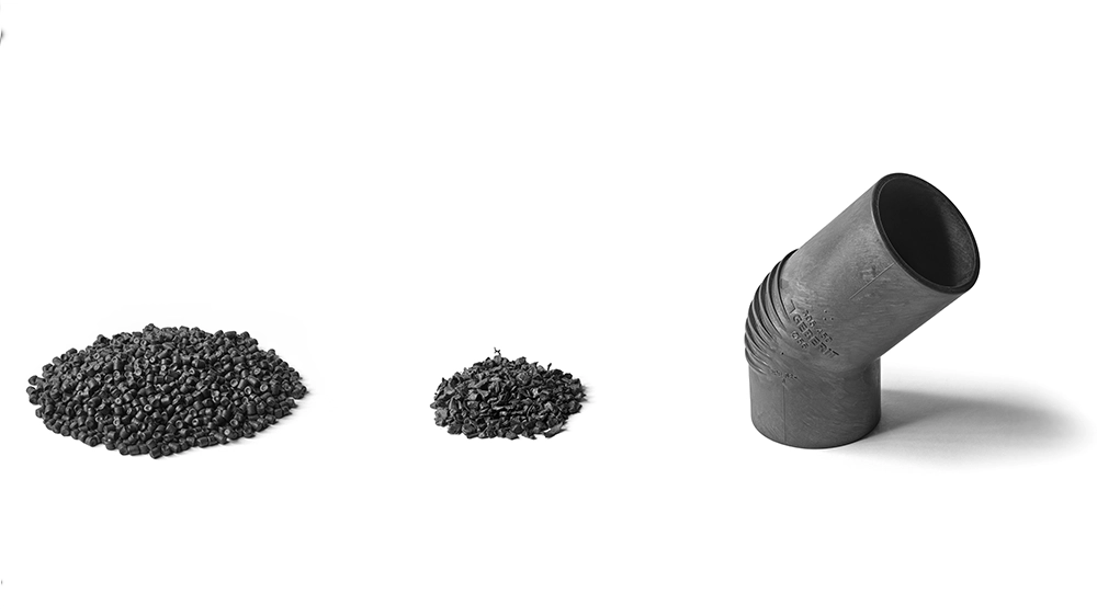 80% new Silent-db20 granulate + 20% Silent-db20 ground cut-offs = new Silent-db20 fitting.