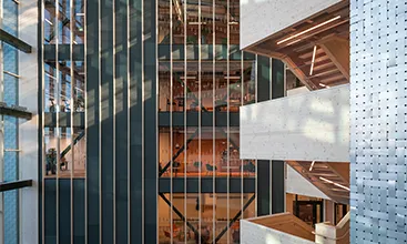 Interior of the Lumi building by architect White Arkitekter in Uppsala, Sweden. (Photo)