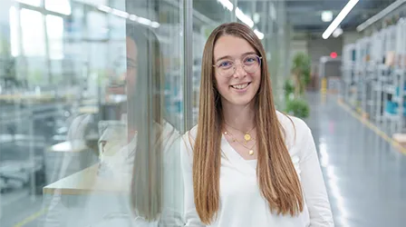 Stefanie Giger, Head Projects at the shower toilet assembly plant in Switzerland. (Photo)