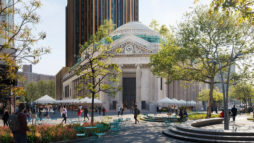 Der Brooklyn Tower und die Dime Savings Bank of Brooklyn.