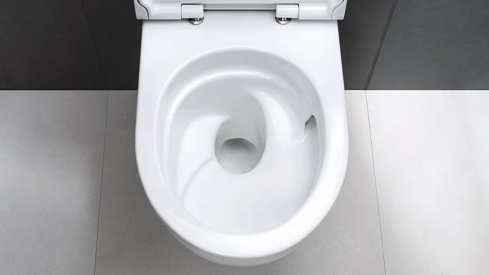 Die Geberit Acanto Toilette leitet den Wasserfluss präzise in einem kraftvollen Wirbel durch das Keramikgerät. (Foto)